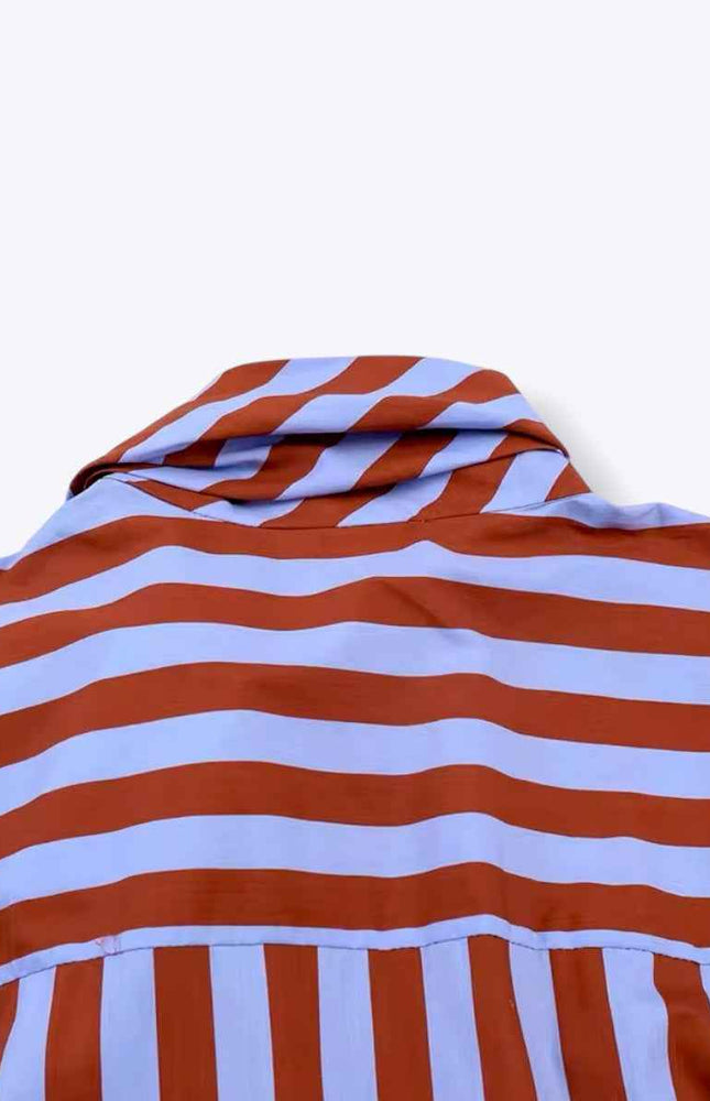 Tie Collar Baggy Stripe Buttoned Shirt