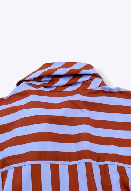 Tie Collar Baggy Stripe Buttoned Shirt