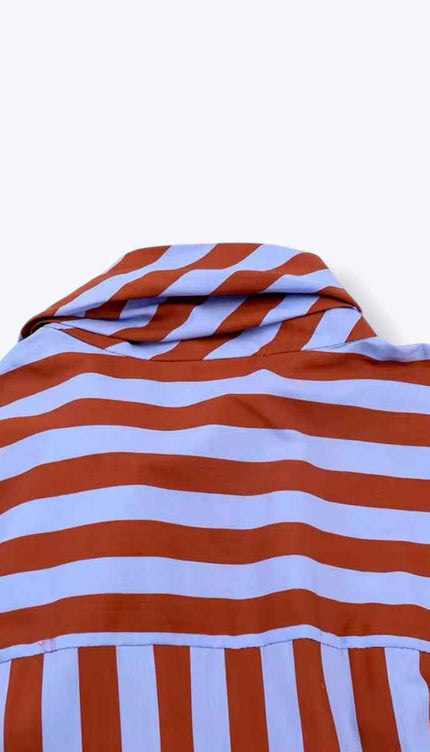 Tie Collar Baggy Stripe Buttoned Shirt