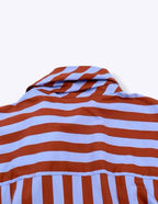 Tie Collar Baggy Stripe Buttoned Shirt