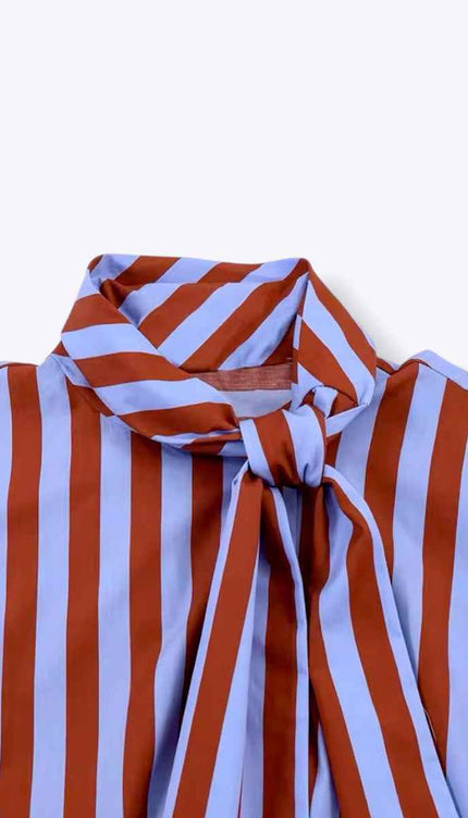 Tie Collar Baggy Stripe Buttoned Shirt