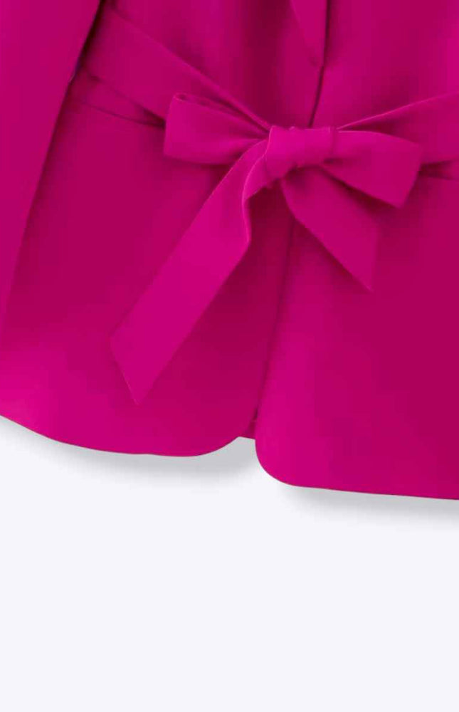 Double Breasted Ribbon-Front Long Jacket