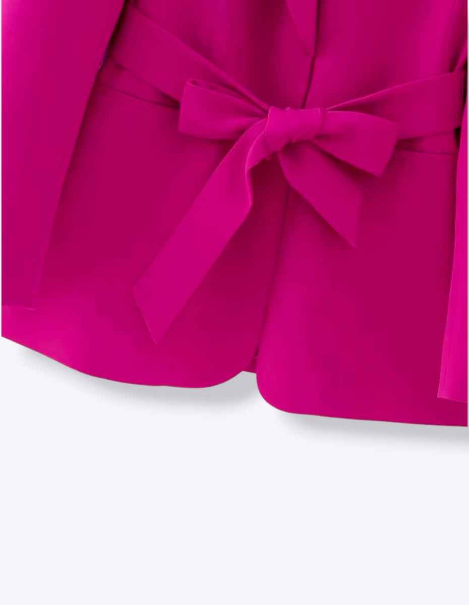 Double Breasted Ribbon-Front Long Jacket