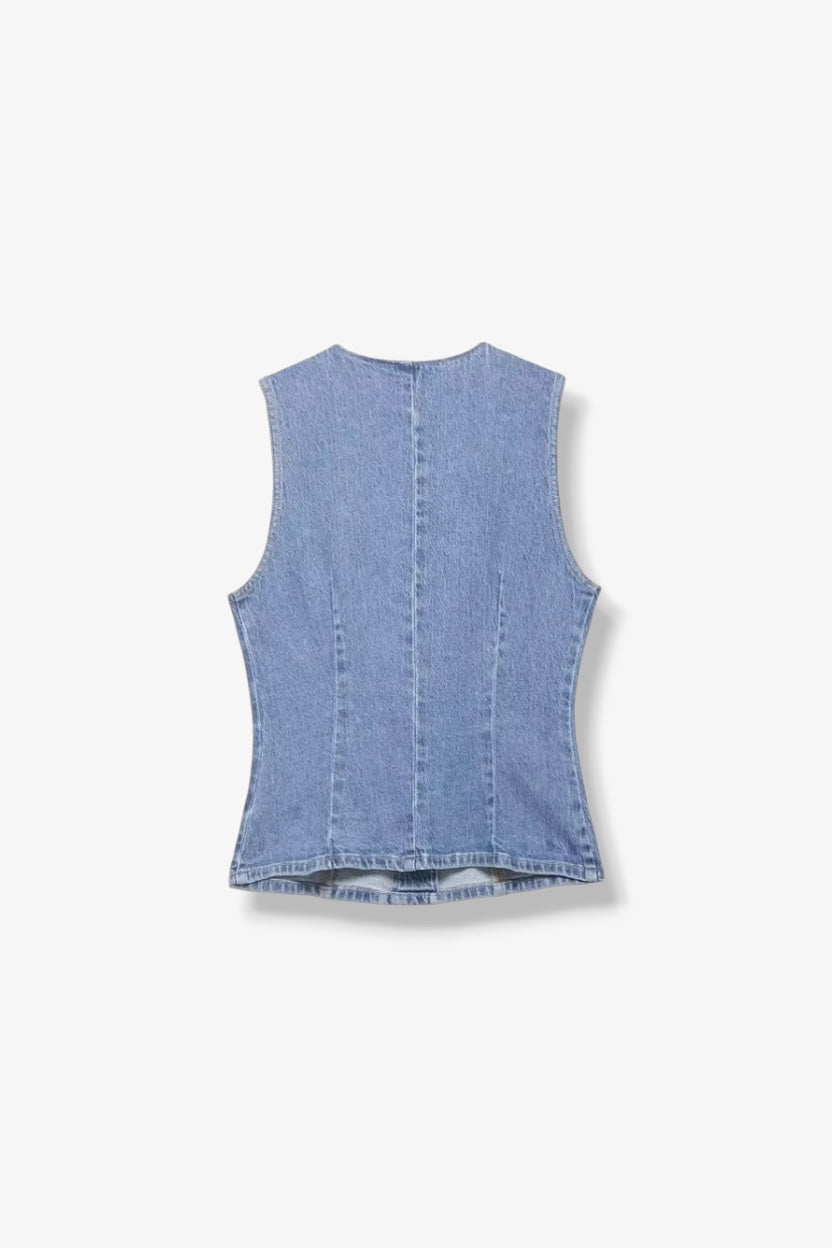Denim Buttoned Up Open Vest ANJE REBEL