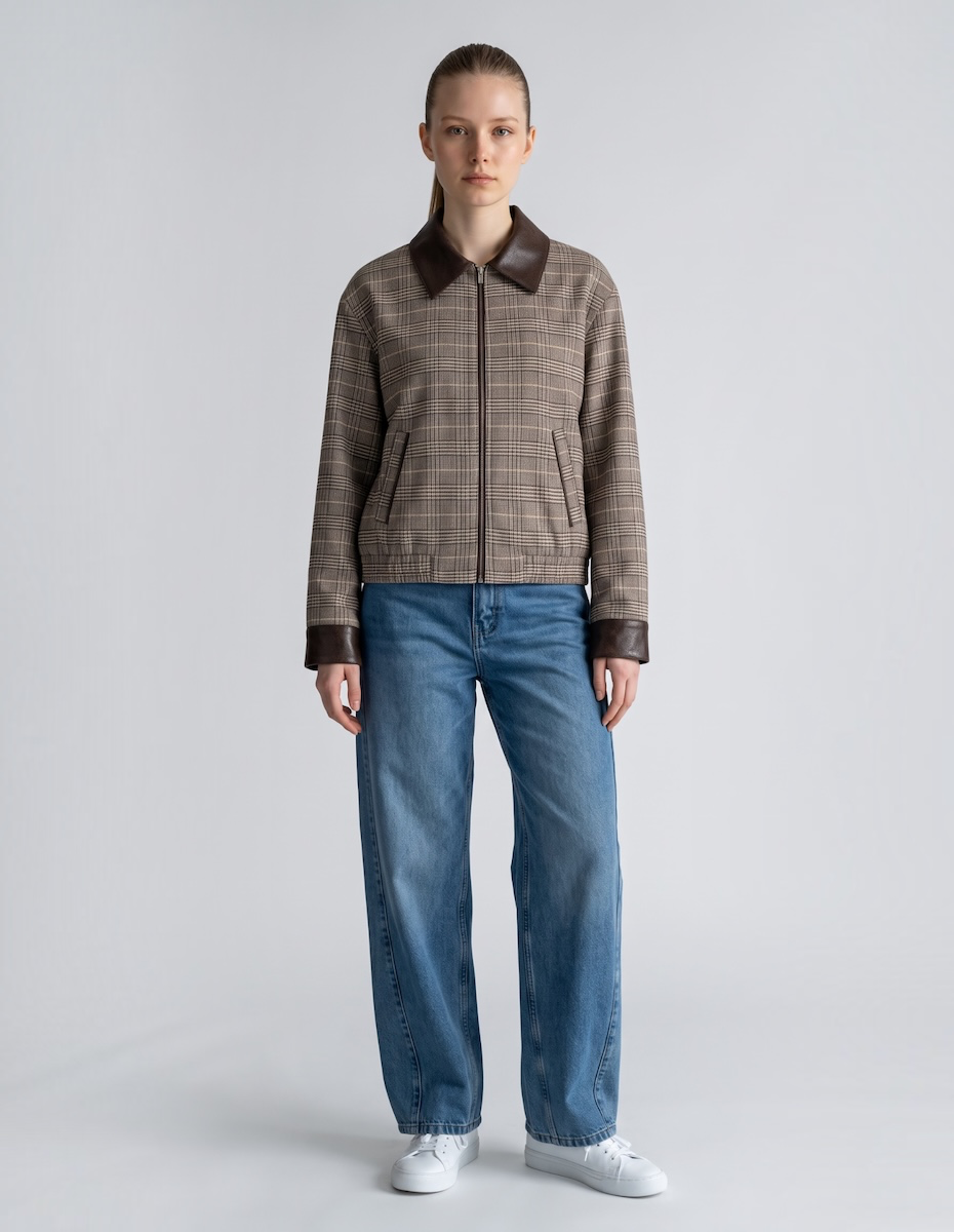 Chequard Plaid Faux Leather Jacket ANJE REBEL