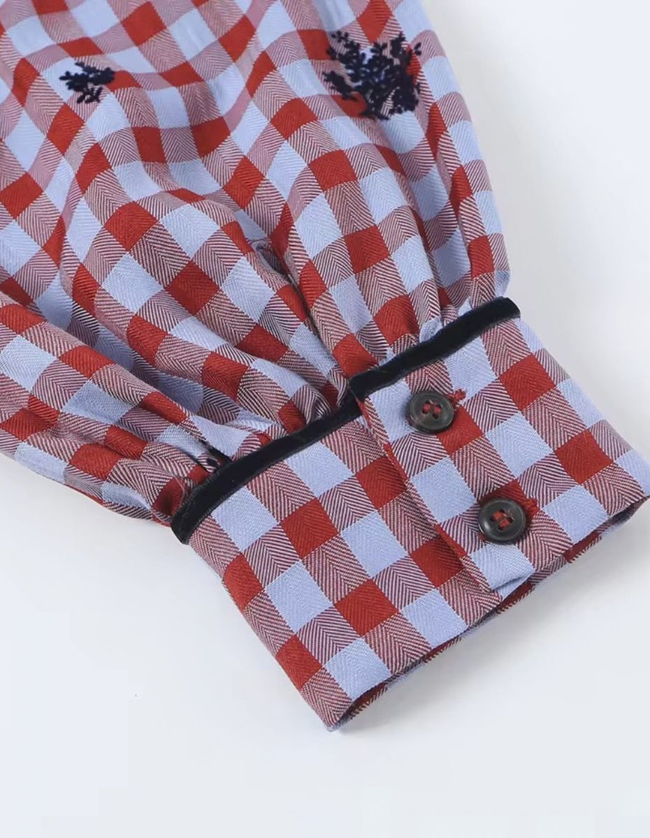 Chequard Plaid Tie-Front Long Sleeves Blouse ANJE REBEL