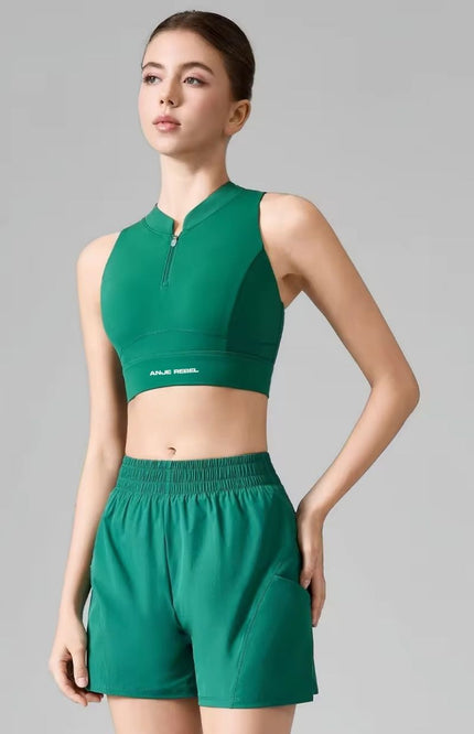 Bareback Zip-Front High Collar Sports Bra ANJE REBEL