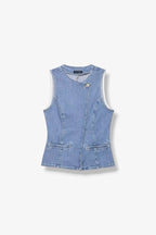 Denim Buttoned Up Open Vest ANJE REBEL