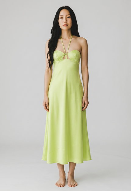 Silk Satin Bow Bustier Long Dress ANJE REBEL