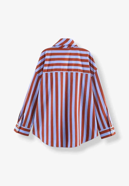 Tie Collar Baggy Stripe Buttoned Shirt