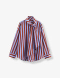 Tie Collar Baggy Stripe Buttoned Shirt