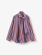 Tie Collar Baggy Stripe Buttoned Shirt