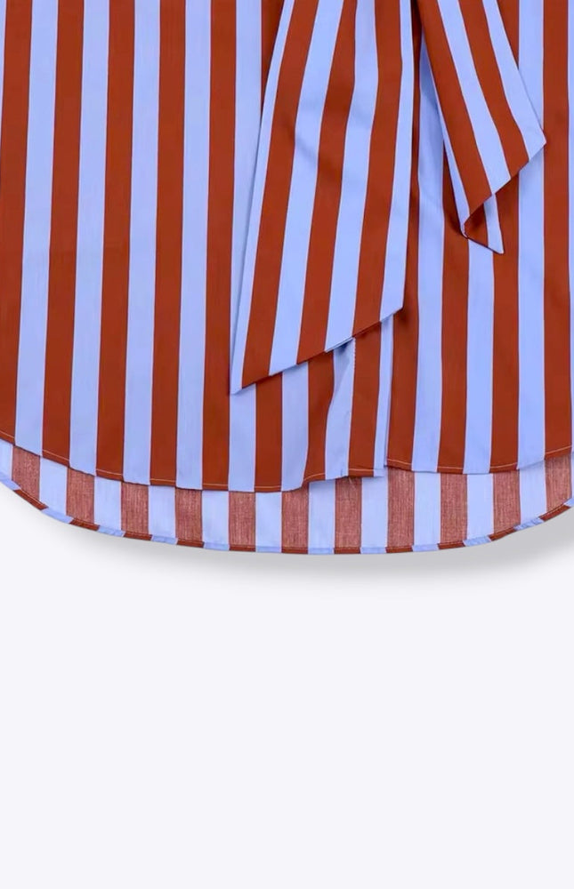 Tie Collar Baggy Stripe Buttoned Shirt ANJE REBEL