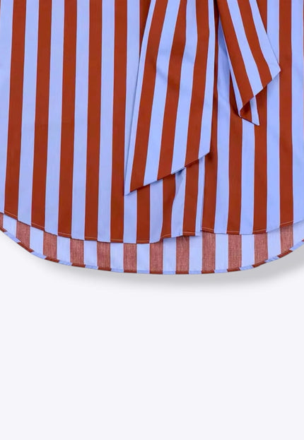 Tie Collar Baggy Stripe Buttoned Shirt ANJE REBEL