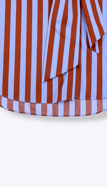Tie Collar Baggy Stripe Buttoned Shirt ANJE REBEL