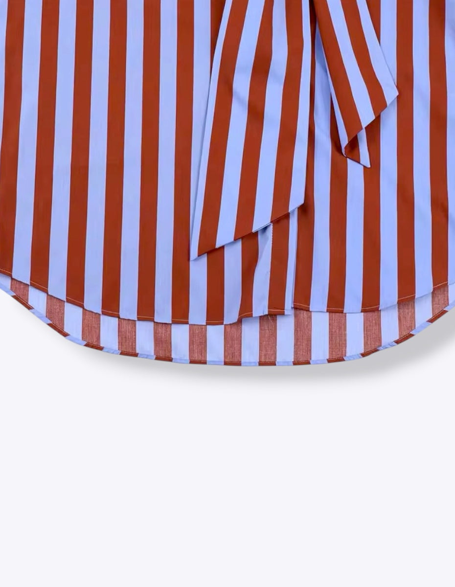 Tie Collar Baggy Stripe Buttoned Shirt ANJE REBEL