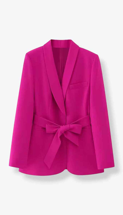 Double Breasted Ribbon-Front Long Jacket