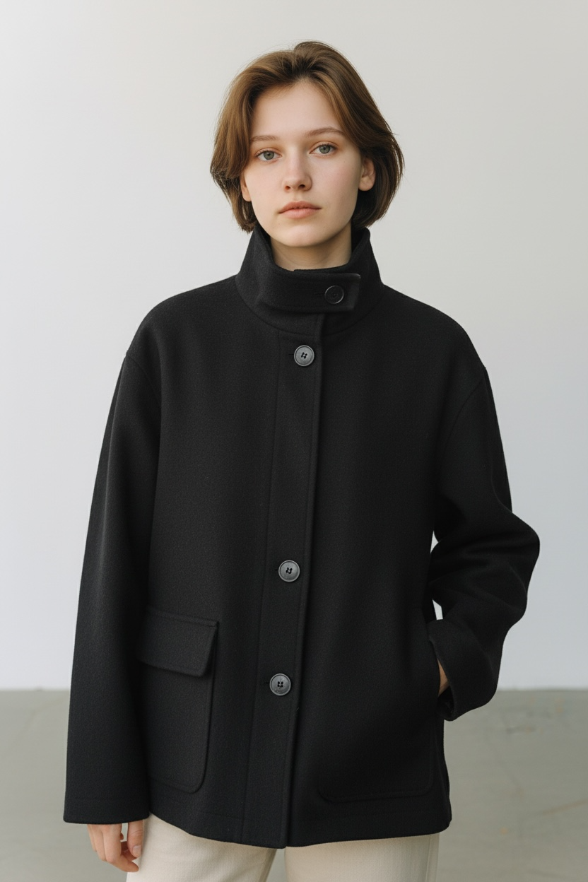 High Collar  Buttoned Coat