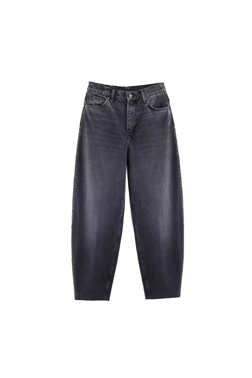 Stone-Washed Barrel Jeans