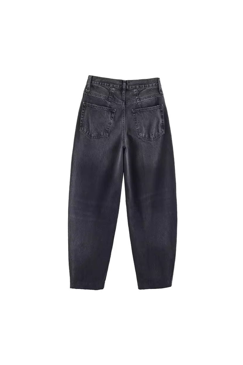 Stone-Washed Barrel Jeans