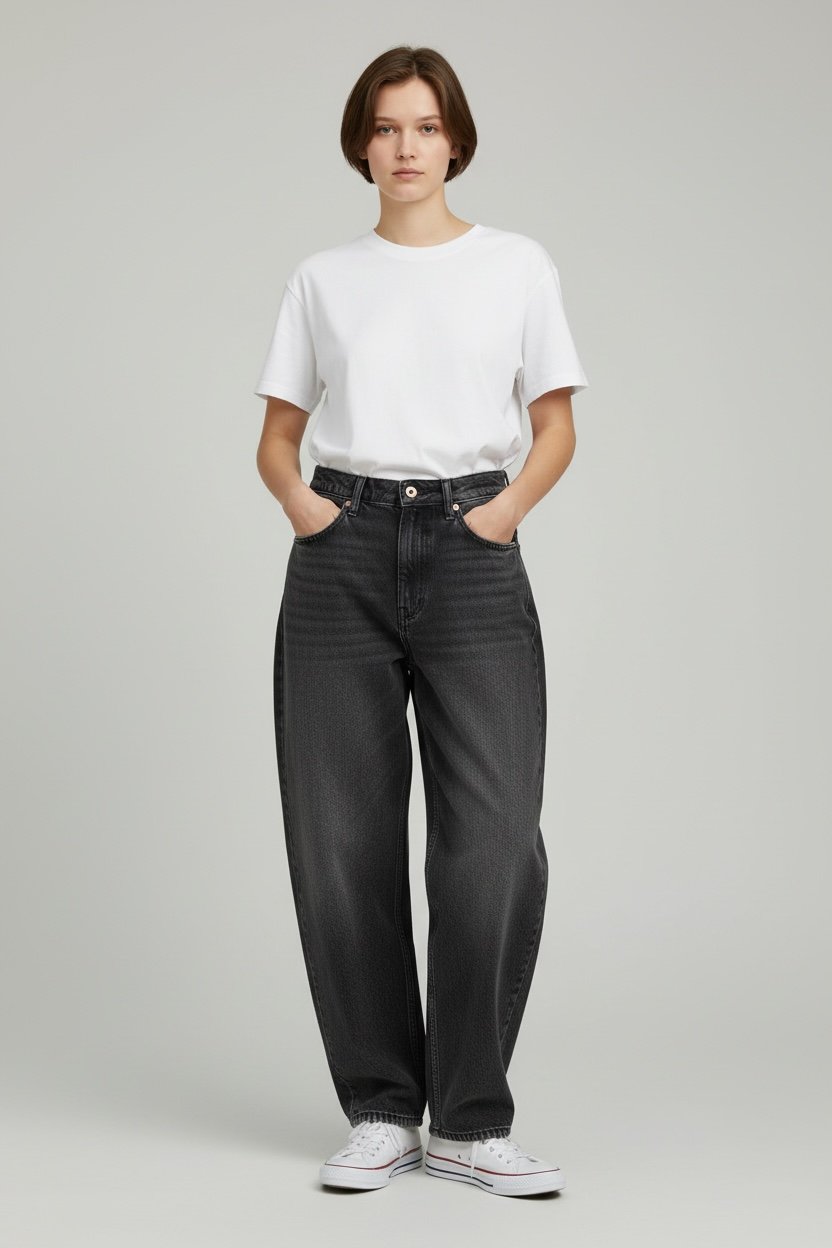 Stone-Washed Barrel Jeans