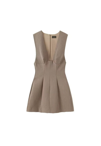Plunging V-Neck Pinstripe Mini Dress ANJE REBEL