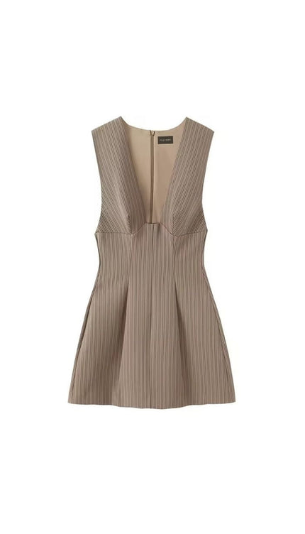 Plunging V-Neck Pinstripe Mini Dress ANJE REBEL