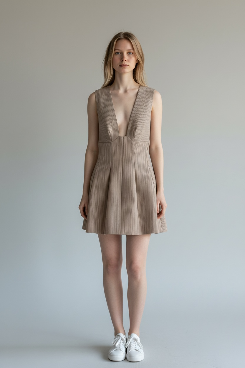 Plunging V-Neck Pinstripe Mini Dress ANJE REBEL