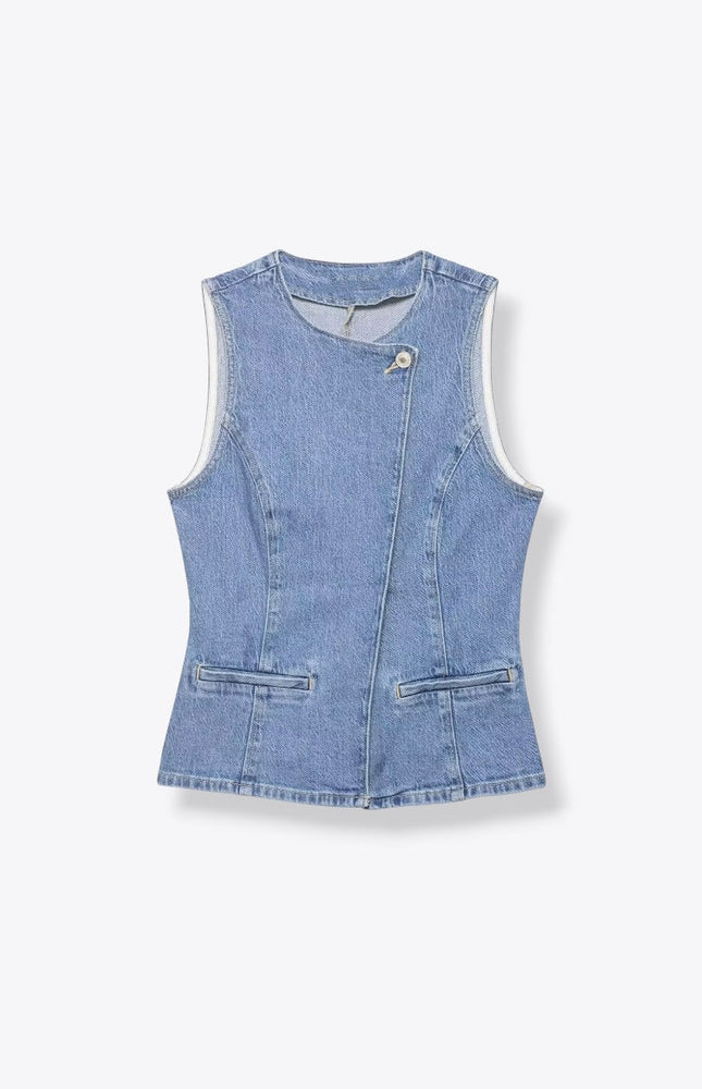 Light Denim Buttoned Up Smart Open Vest ANJE REBEL