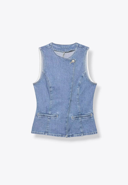 Light Denim Buttoned Up Smart Open Vest ANJE REBEL