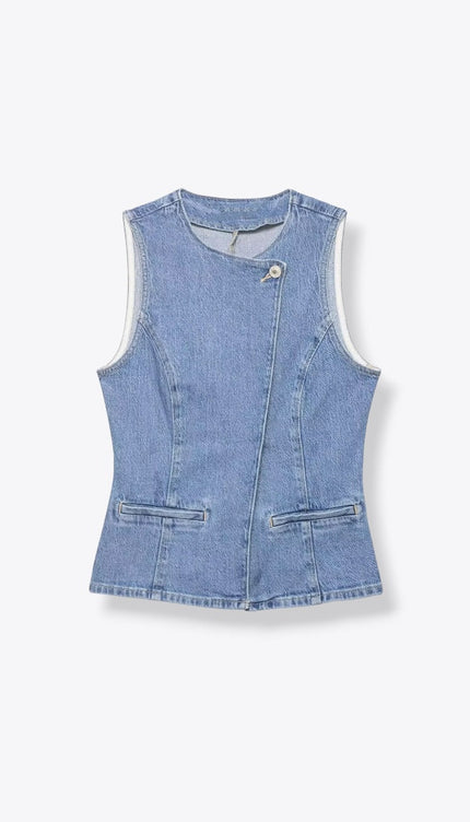 Light Denim Buttoned Up Smart Open Vest ANJE REBEL