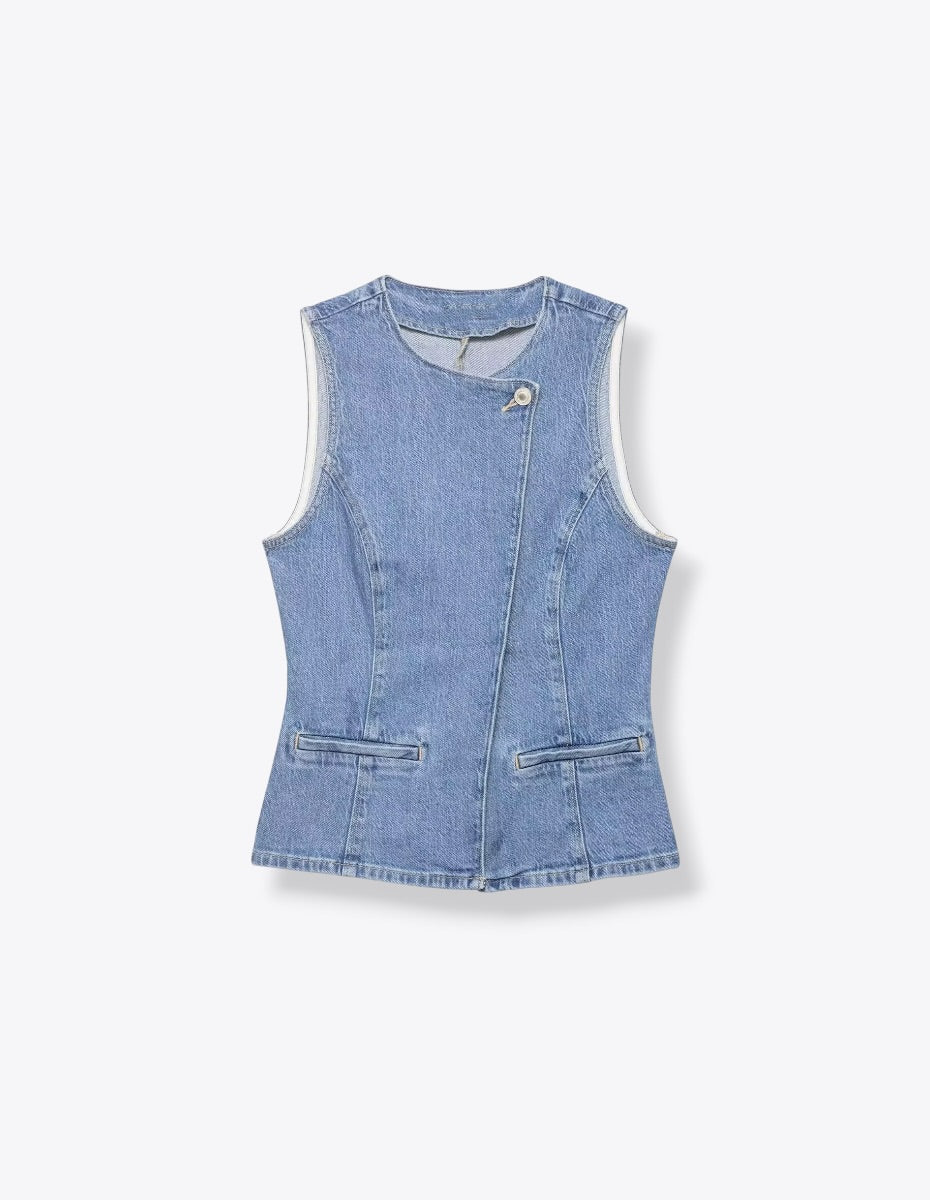 Light Denim Buttoned Up Smart Open Vest ANJE REBEL