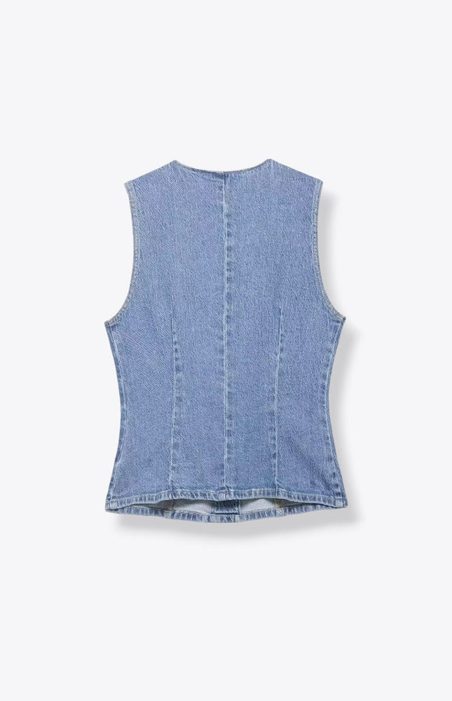 Light Denim Buttoned Up Smart Open Vest ANJE REBEL