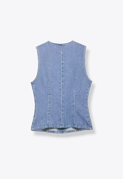Light Denim Buttoned Up Smart Open Vest ANJE REBEL