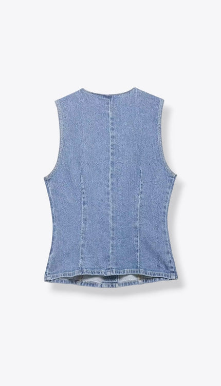 Light Denim Buttoned Up Smart Open Vest ANJE REBEL