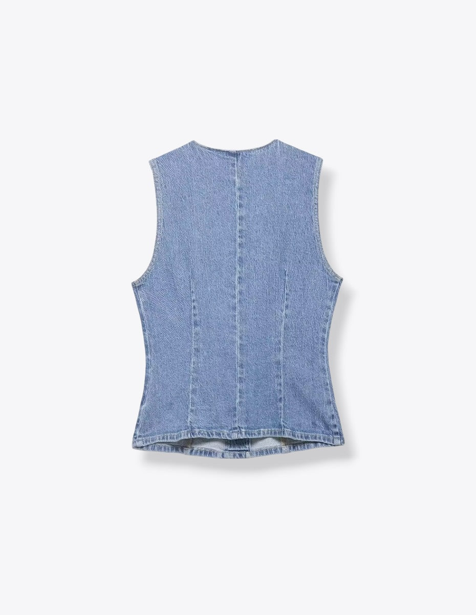 Light Denim Buttoned Up Smart Open Vest ANJE REBEL