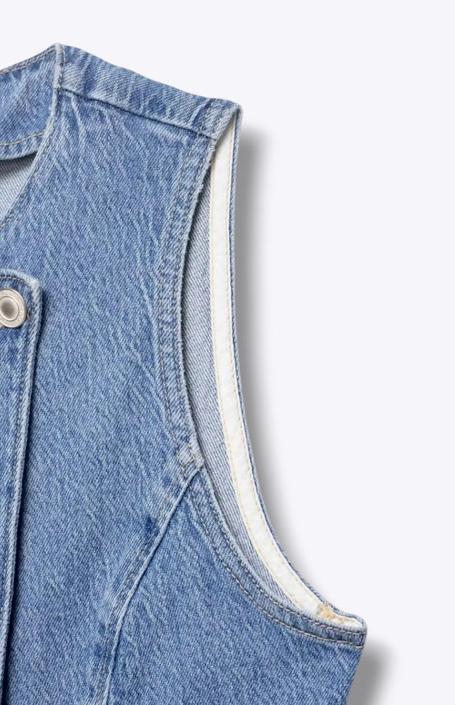 Light Denim Buttoned Up Smart Open Vest ANJE REBEL