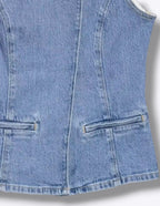 Light Denim Buttoned Up Smart Open Vest ANJE REBEL