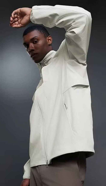 High-Collar Weatherproof Zip-Up Jacket